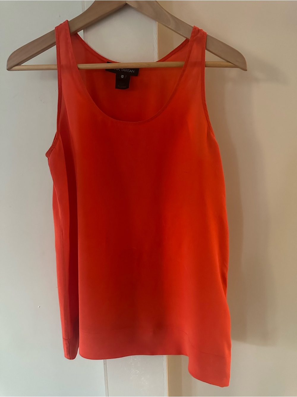 PINK TARTAN ORANGE 100% SILK SCOOP NECK TANK TOP LIGHTWEIGHT WOMENS SZ